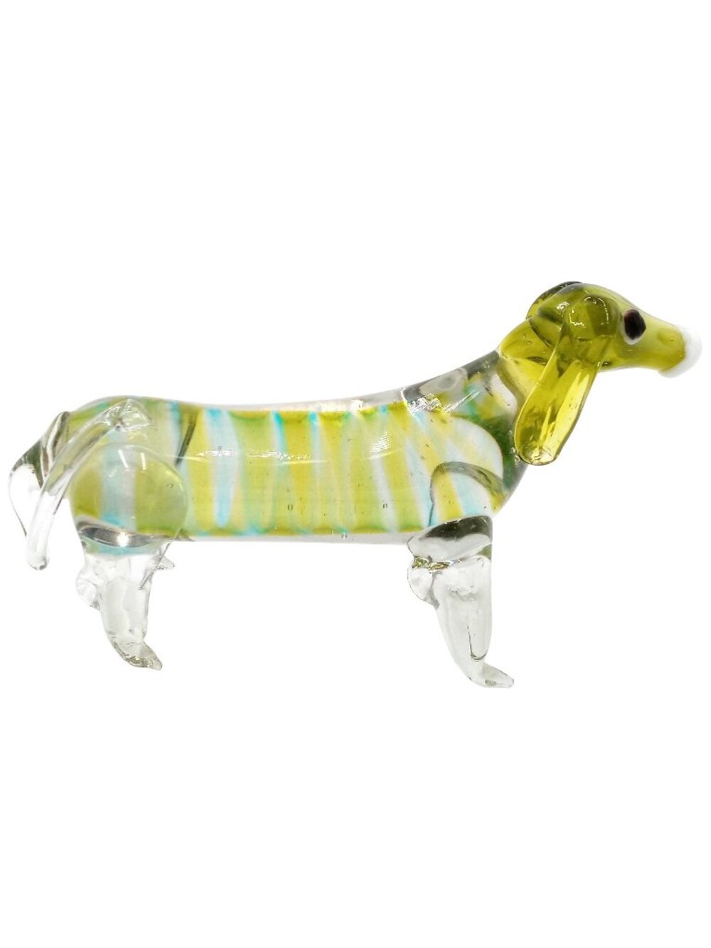 Dachshund Glass Sculpture Green Turquoise Dog 8 Inch Artisan Art Figure